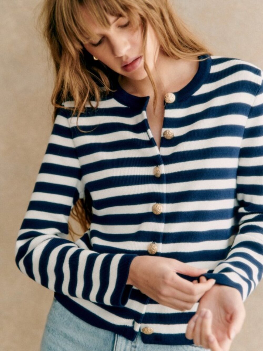 Sezane Baptiste Cardigan Navy/Ecru, size XXS, NWOT